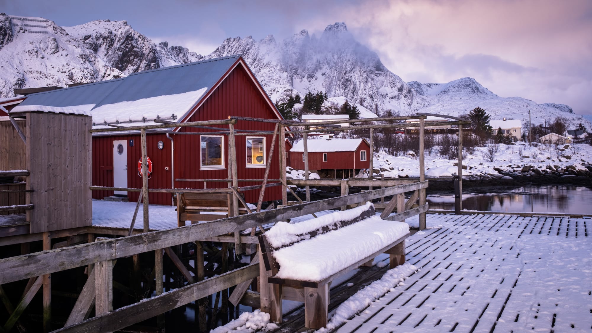 Beautiful fisherman’s huts (robruer) on the water in Norway’s Lofoten Islands
