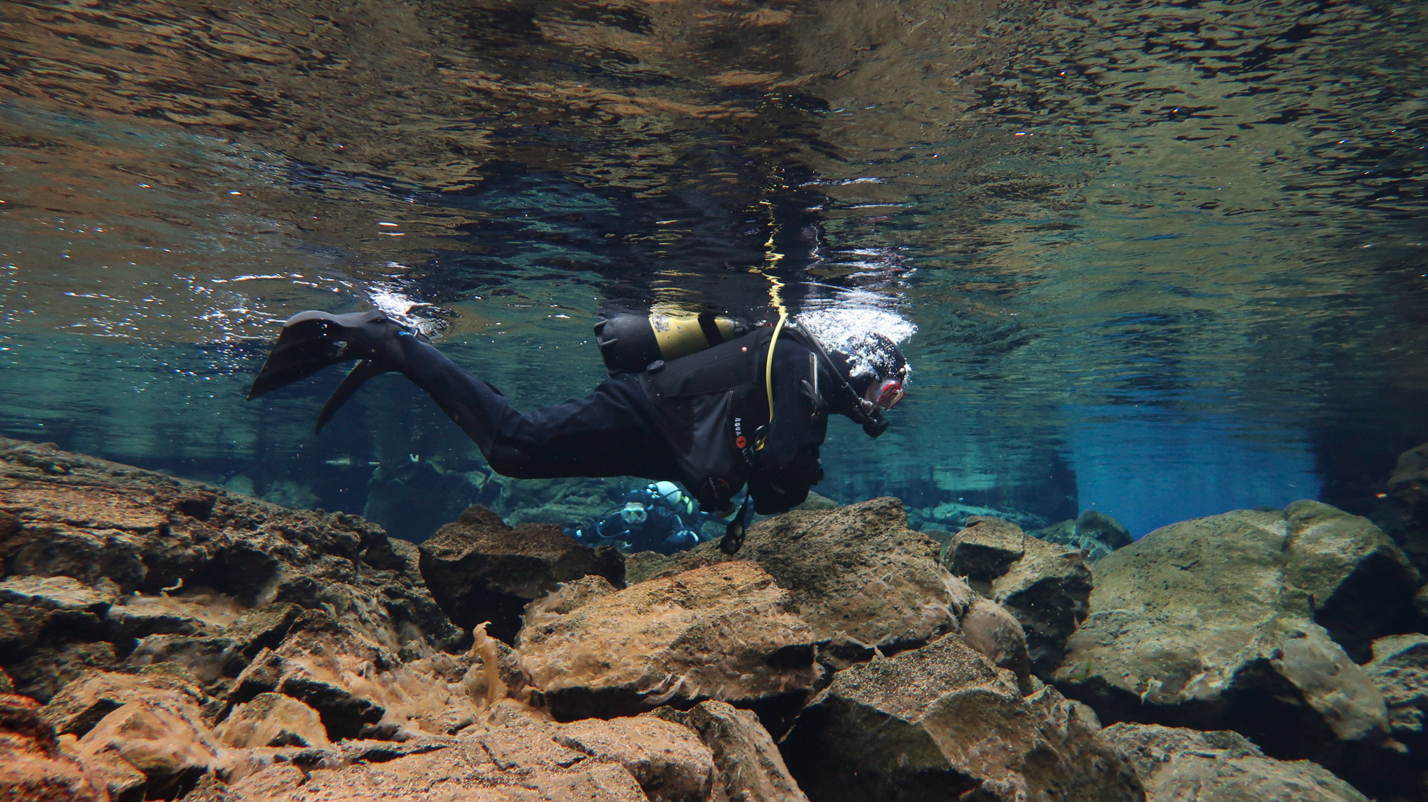 One of the shallow sections at Silfra Fissure in Thingvellir National Park, Iceland. Photo by Tania Roque of DIVE.IS